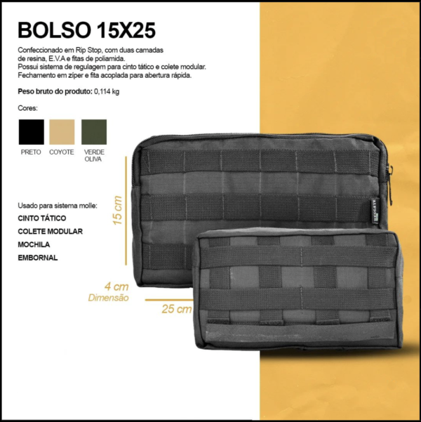 Bolso Modular Vertical Porta Treco 15x25cm Coyote - Imagem 4