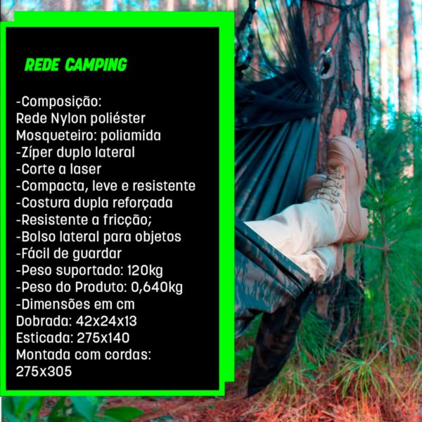 Rede Camping Com Mosquiteiro Teto de Proteção Verde Oliva - Imagem 4