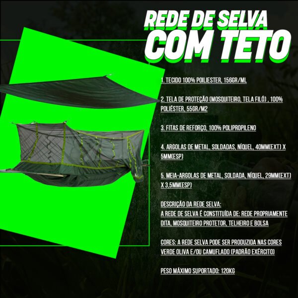 Rede De Selva com Mosquiteiro e Teto Safo Exército EB - Imagem 4