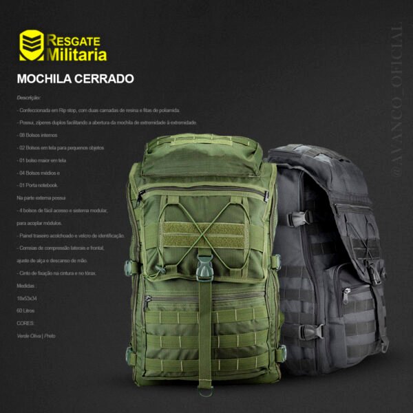 Mochila Tática Cerrado 60L - Preto - Imagem 7